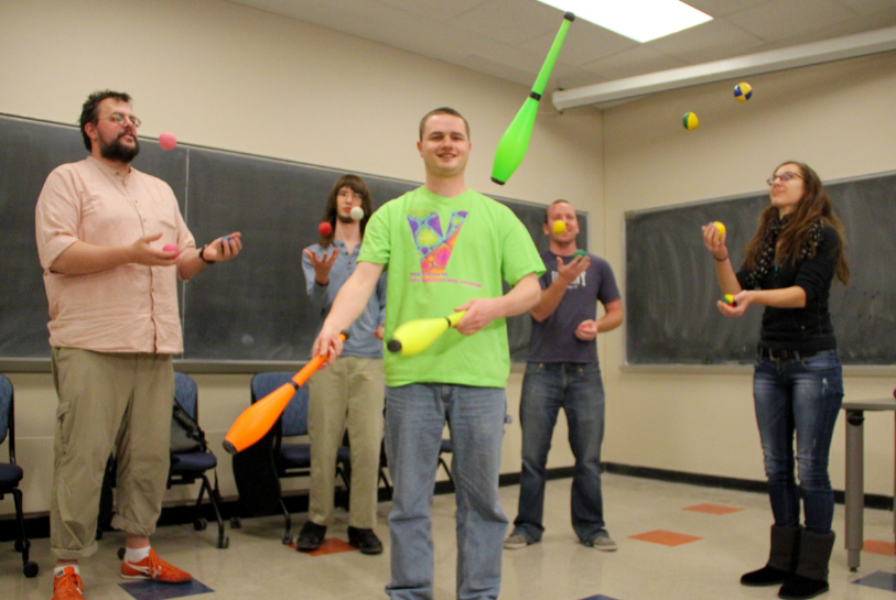Dr. Steve Butler's math class practicing juggling